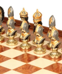 Jeu d'Échecs Moncada - Échiquier en bois de Bruyère et Bois d'Orme avec tiroir & Pièces en métal peintes à la main