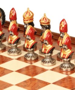 Jeu d'Échecs Moncada - Échiquier en bois de Bruyère et Bois d'Orme avec tiroir & Pièces en métal peintes à la main