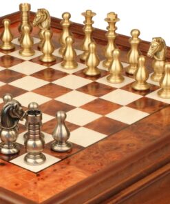 Jeu d'Échecs Garde Française - Échiquier en bois de Bruyère et Bois d'Orme avec tiroir & Pièces en laiton massif