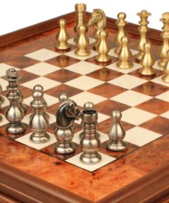 Jeu d'Échecs Garde Française - Échiquier en bois de Bruyère et Bois d'Orme avec tiroir & Pièces en laiton massif