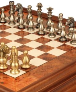 Jeu d'Échecs Garde Française - Échiquier en bois de Bruyère et Bois d'Orme avec tiroir & Pièces en laiton massif