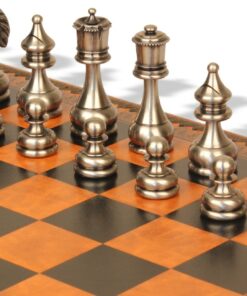 Jeu d'Échecs Grand ensemble Perse - Échiquier - Backgammon et Jeu de dames en similicuir & Pièces en laiton massif