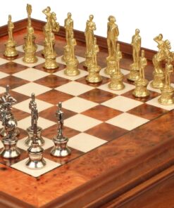 Jeu d'Échecs Napoléon - Échiquier en bois de Bruyère et Bois d'Orme avec tiroir & Pièces en métal