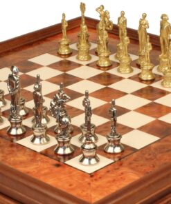 Jeu d'Échecs Napoléon - Échiquier en bois de Bruyère et Bois d'Orme avec tiroir & Pièces en métal
