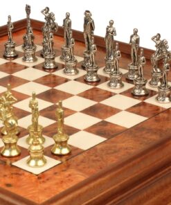 Jeu d'Échecs Napoléon - Échiquier en bois de Bruyère et Bois d'Orme avec tiroir & Pièces en métal