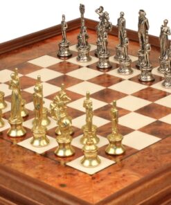 Jeu d'Échecs Napoléon - Échiquier en bois de Bruyère et Bois d'Orme avec tiroir & Pièces en métal