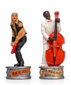 Jeu d'Échecs Jazz vs Rock - Échiquier en similicuir & Pièces en résine