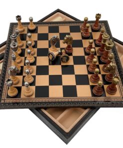 Jeu d'Échecs Classique - Échiquier et Backgammon à rangement en similicuir & Pièces en bois et métal