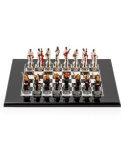 Jeu d'Échecs Jazz vs Rock - Échiquier en bois laqué noir & Pièces en résine