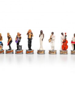 Jeu d'Échecs Jazz vs Rock - Échiquier en bois laqué noir & Pièces en résine