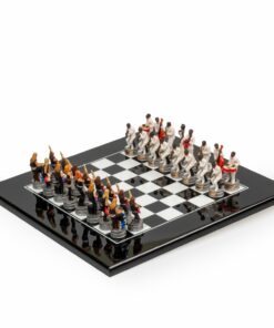 Jeu d'Échecs Jazz vs Rock - Échiquier en bois laqué noir & Pièces en résine