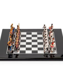 Jeu d'Échecs Jazz vs Rock - Échiquier en bois laqué noir & Pièces en résine