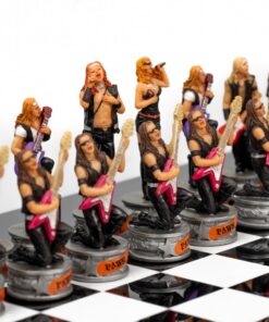Jeu d'Échecs Jazz vs Rock - Échiquier en bois laqué noir & Pièces en résine