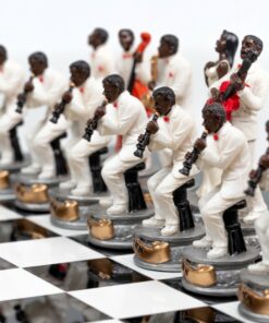 Jeu d'Échecs Jazz vs Rock - Échiquier en bois laqué noir & Pièces en résine